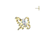 Titanium Threadless Push In Marquise CZ Hollow Butterfly Top