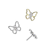 Titanium Threadless Push In Marquise CZ Hollow Butterfly Top