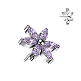 Implant Grade Titanium Threadless Push In 6 Marquise CZ Petals Flower