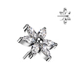 Implant Grade Titanium Threadless Push In 6 Marquise CZ Petals Flower