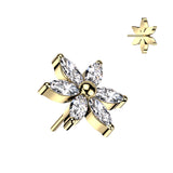 Implant Grade Titanium Threadless Push In 6 Marquise CZ Petals Flower