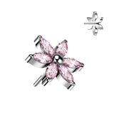 Implant Grade Titanium Threadless Push In 6 Marquise CZ Petals Flower