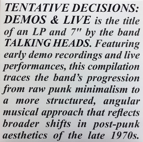 Talking Heads – Tentative Decisions: DÉmos & Live (Black)