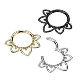 Implant Grade Titanium Hinged Segment Hoop Ring With Heart Filigree and Beaded Balls