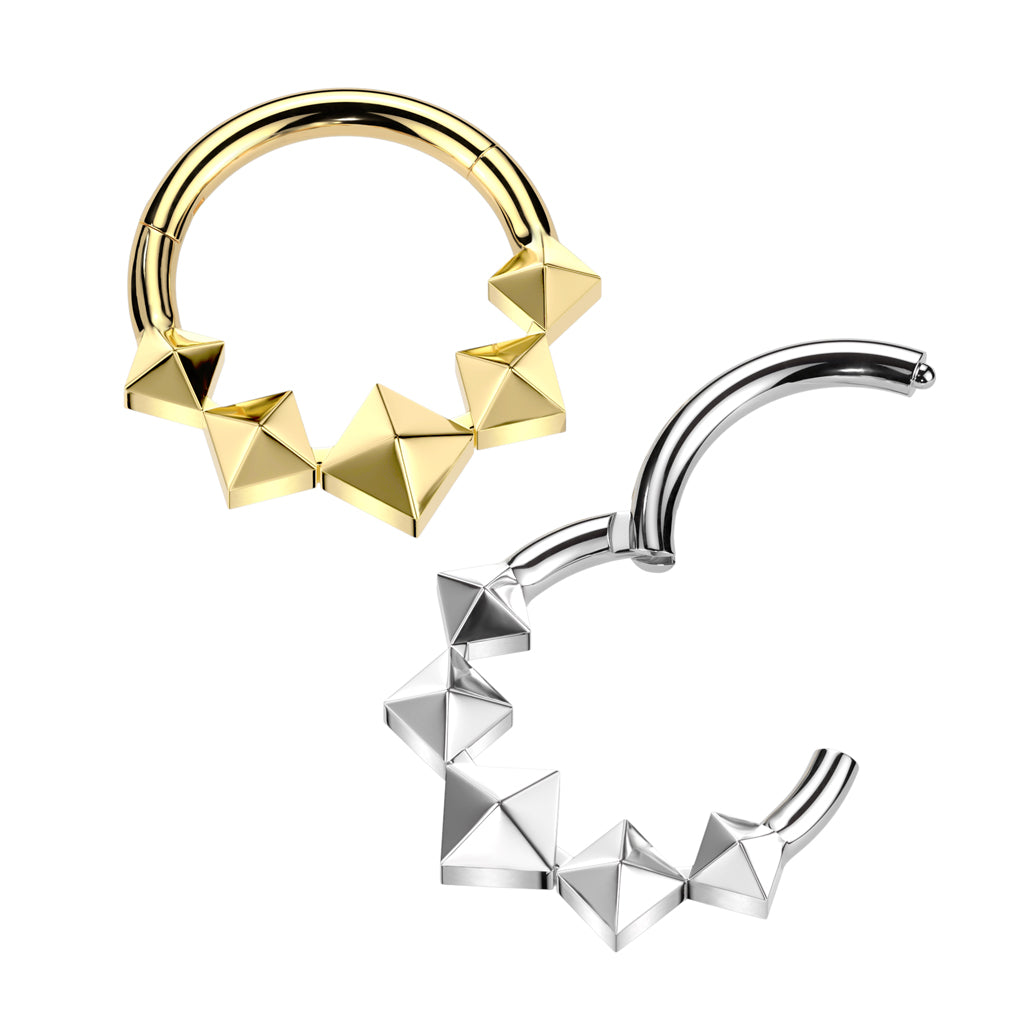 Implant Grade Titanium Hinged Segment Hoop Ring With 5 Front Facing 3D Diamonds
