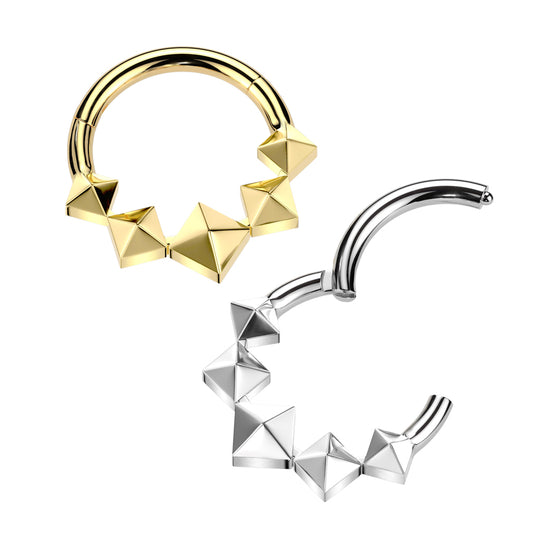 Implant Grade Titanium Hinged Segment Hoop Ring With 5 Front Facing 3D Diamonds