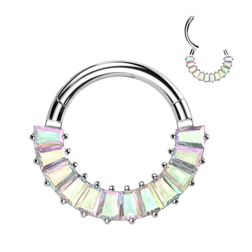 Implant Grade Titanium Hinged Segment Hoop Ring With Front Facing Pave Baguette CZ