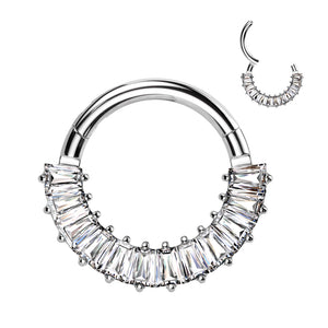 Implant Grade Titanium Hinged Segment Hoop Ring With Front Facing Pave Baguette CZ