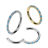 Implant Grade Titanium Hinged Segment Hoop Ring With Outward Facing Pave CZ and Turquoise