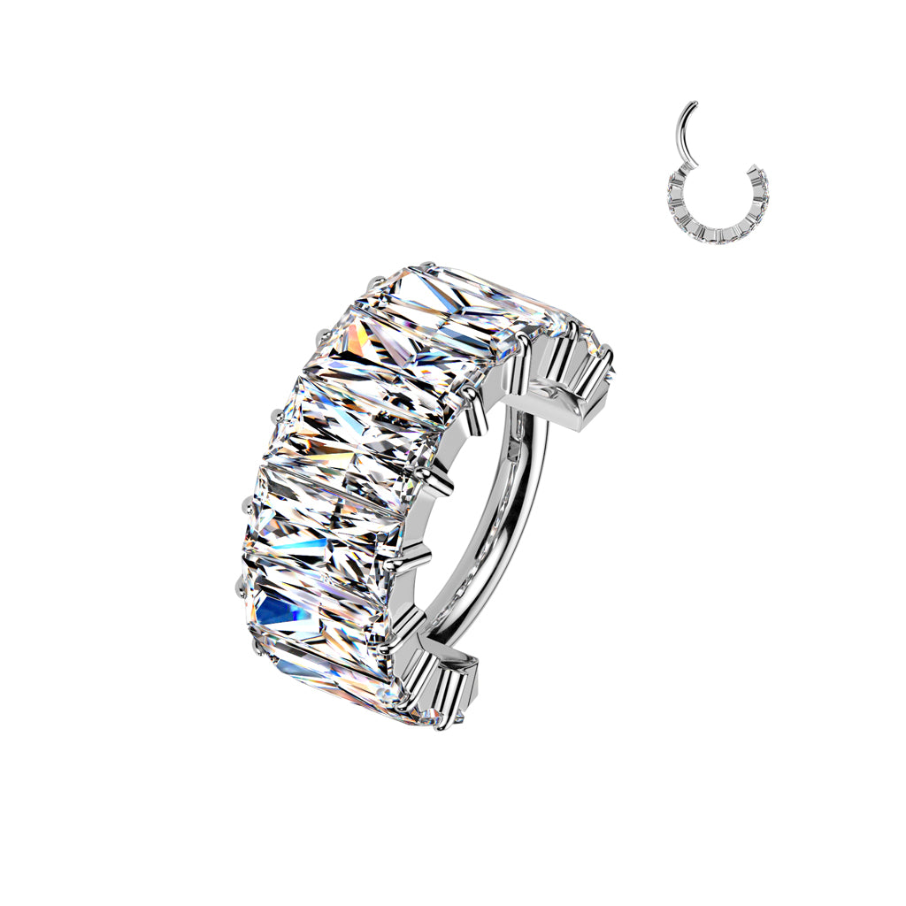 Hinged Segment Hoop Ring With Large Baguette CZ's