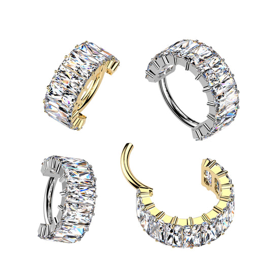 Hinged Segment Hoop Ring With Large Baguette CZ's