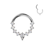 Titanium Hinged Segment Hoop Ring With Teardrop CZ Center And CZ Sides