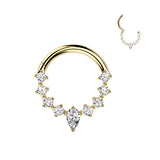 Titanium Hinged Segment Hoop Ring With Teardrop CZ Center And CZ Sides