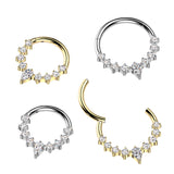 Titanium Hinged Segment Hoop Ring With Teardrop CZ Center And CZ Sides