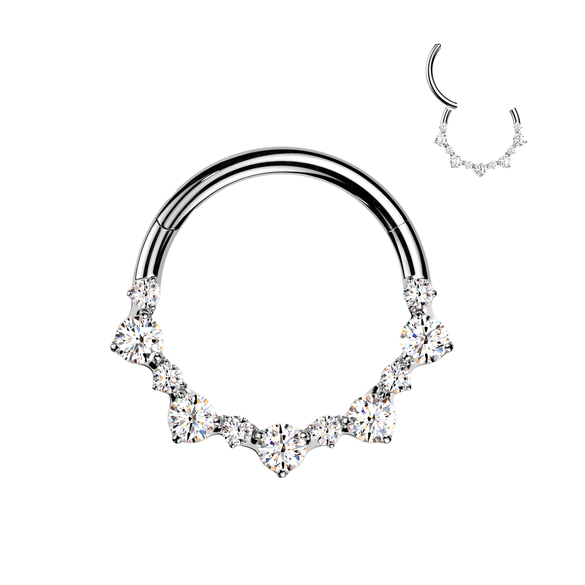 Titanium Hinged Segment Hoop Ring With 1.5mm & 2mm Round CZ Cluster