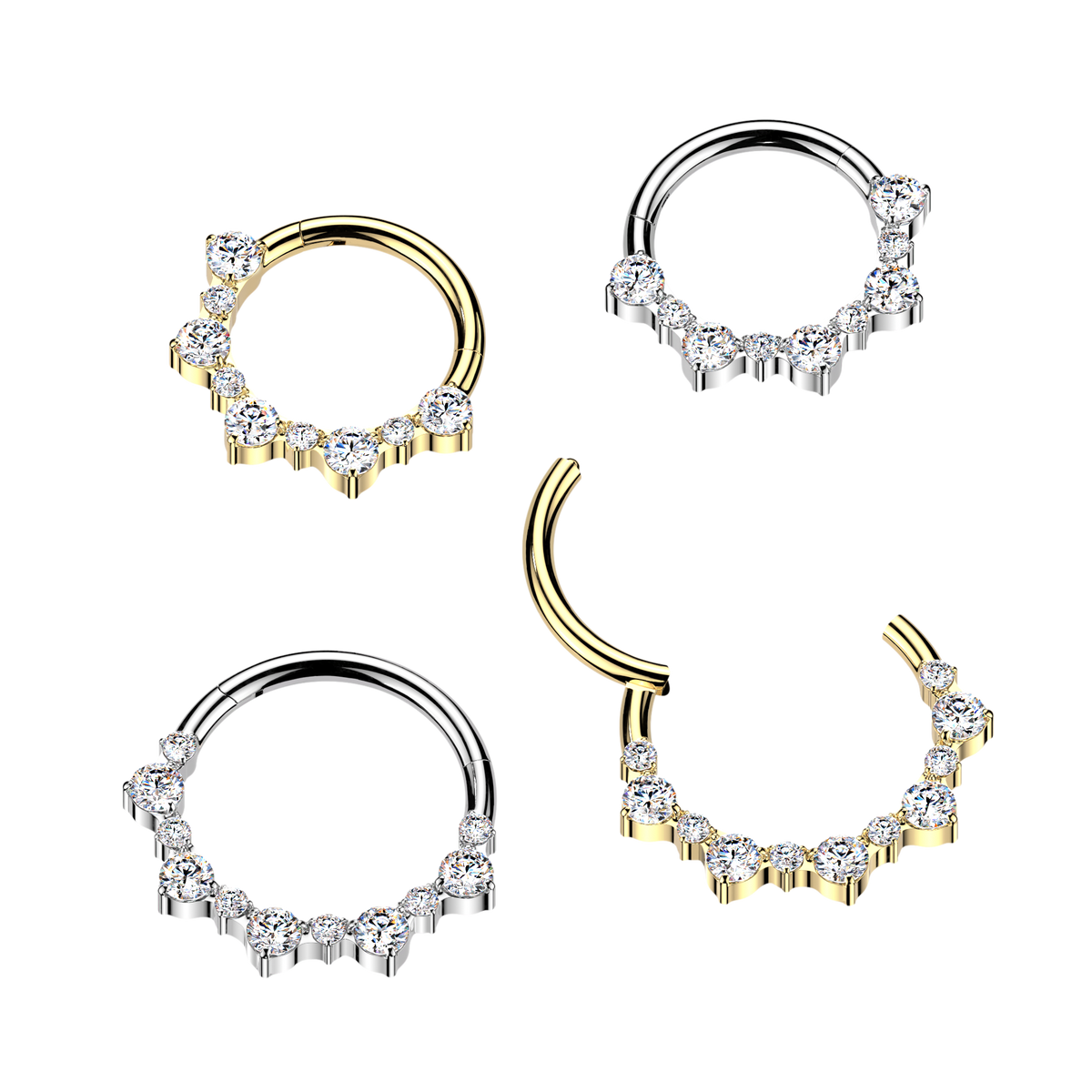 Titanium Hinged Segment Hoop Ring With 1.5mm & 2mm Round CZ Cluster