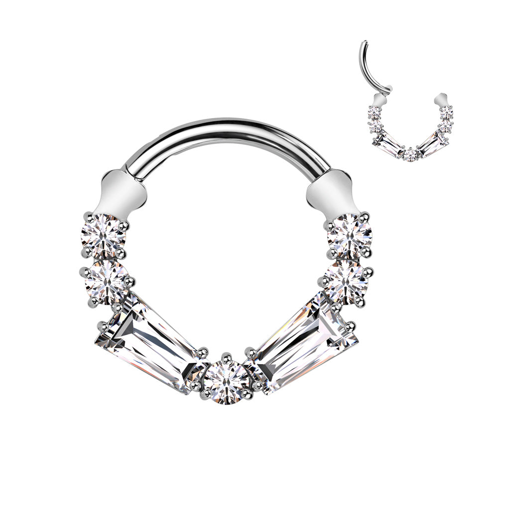 Implant Grade Titanium Hinged Segment Hoop Ring With Round and Baguette CZ