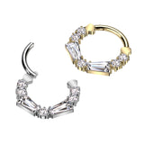 Implant Grade Titanium Hinged Segment Hoop Ring With Round and Baguette CZ