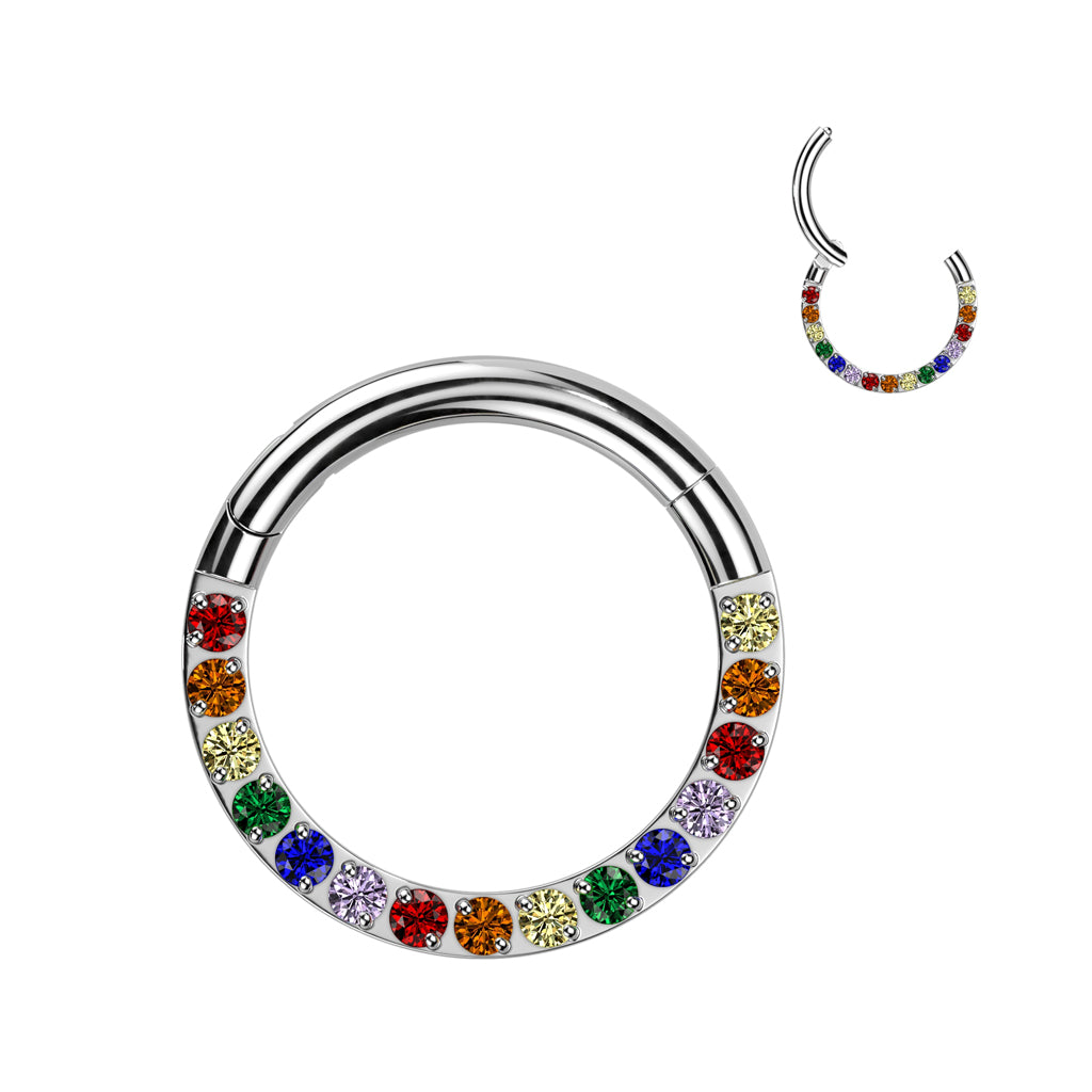 Implant Grade Titanium Hinged Segment Hoop Ring With Forward Facing Pave CNC Set CZ