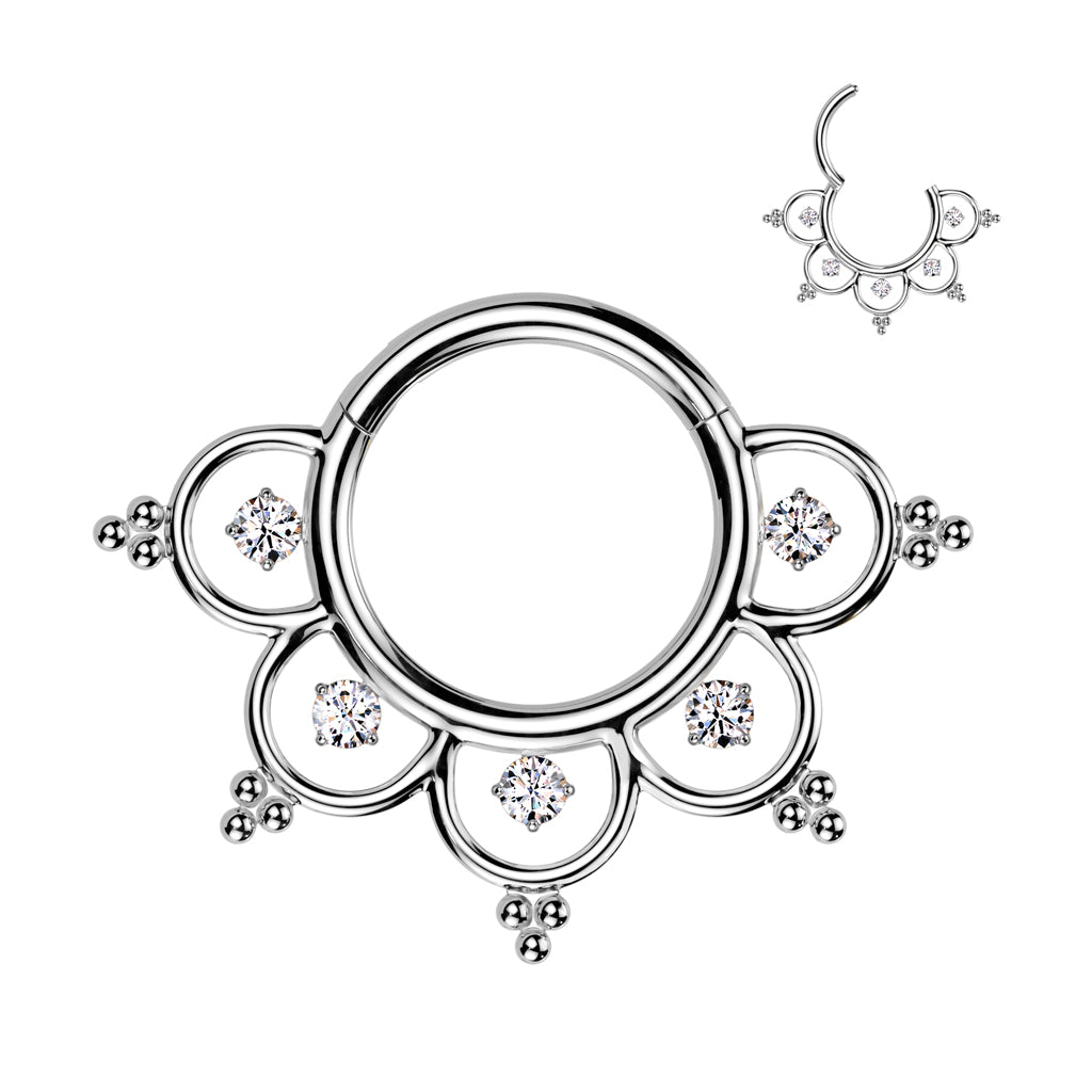 Titanium Hinged Segment Hoop Ring With CZ Filigree