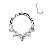 5 Heart CZ Segment Hoop Ring With Round CZ Ends