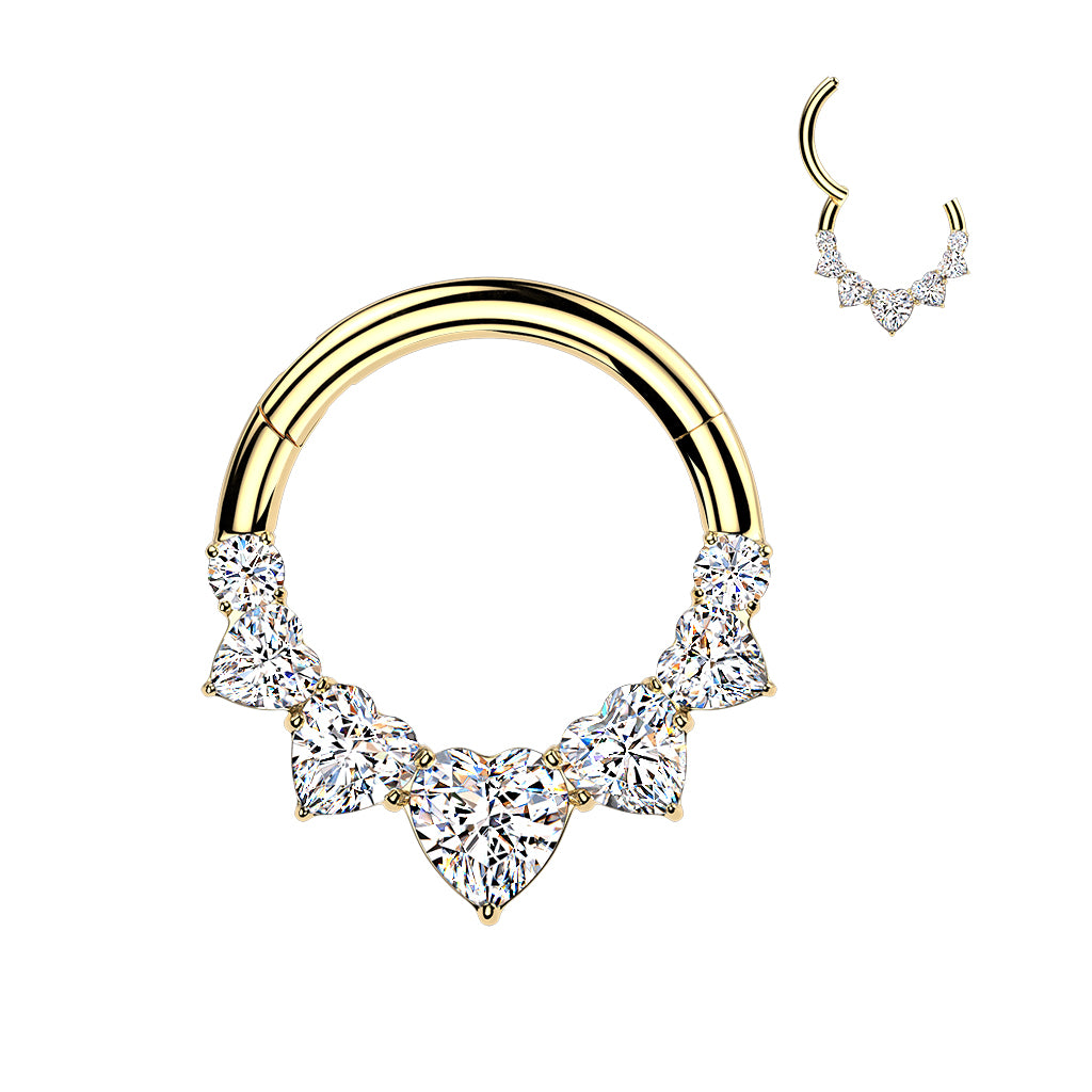 5 Heart CZ Segment Hoop Ring With Round CZ Ends