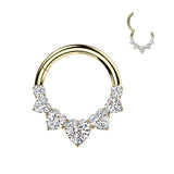 5 Heart CZ Segment Hoop Ring With Round CZ Ends