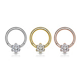 Implant Grade Titanium Hinged Segment Flower Hoop Ring With Bezel Set CZ Center and Prong Set Petals