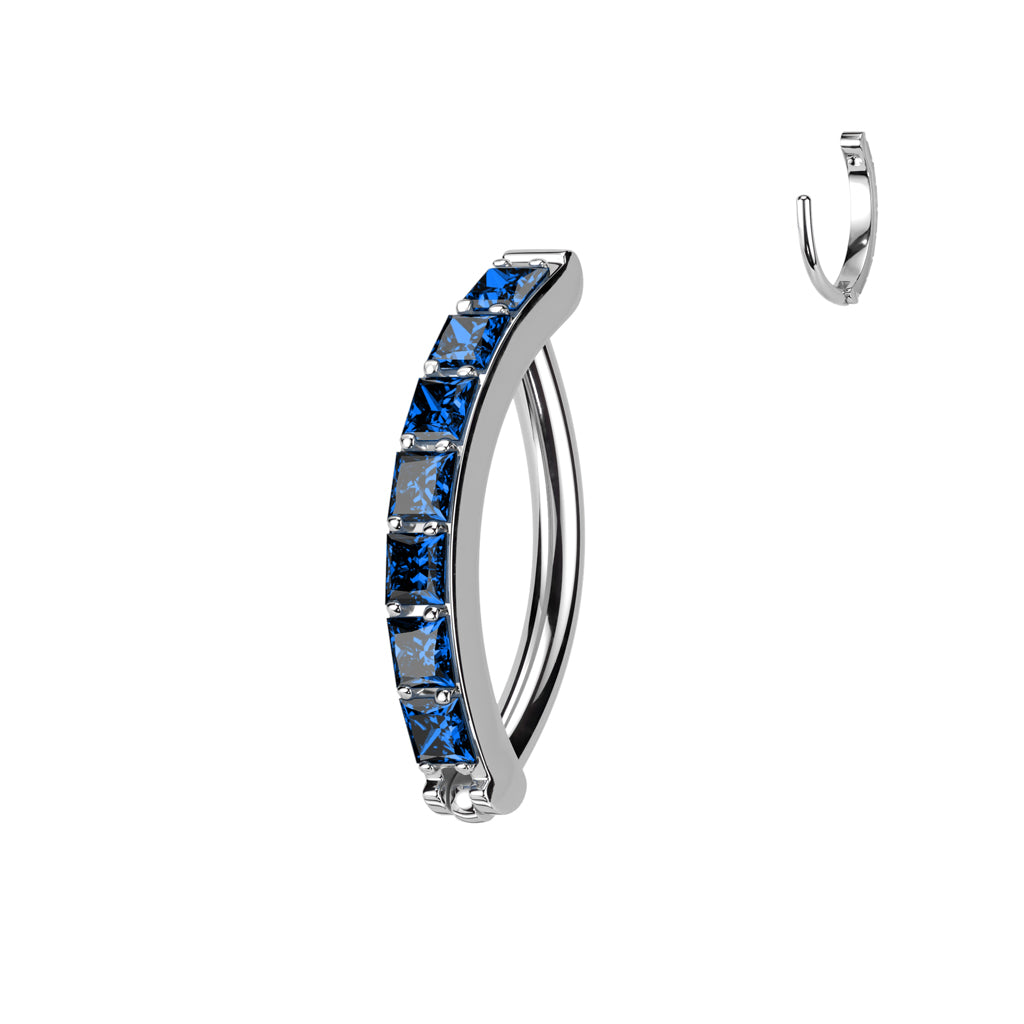 Implant Grade Titanium Hinged Hoop With Pave Square CZ Eyebrow and Ear Cartilage Ring
