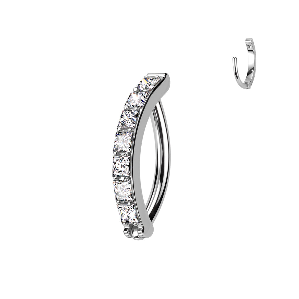 Implant Grade Titanium Hinged Hoop With Pave Square CZ Eyebrow and Ear Cartilage Ring