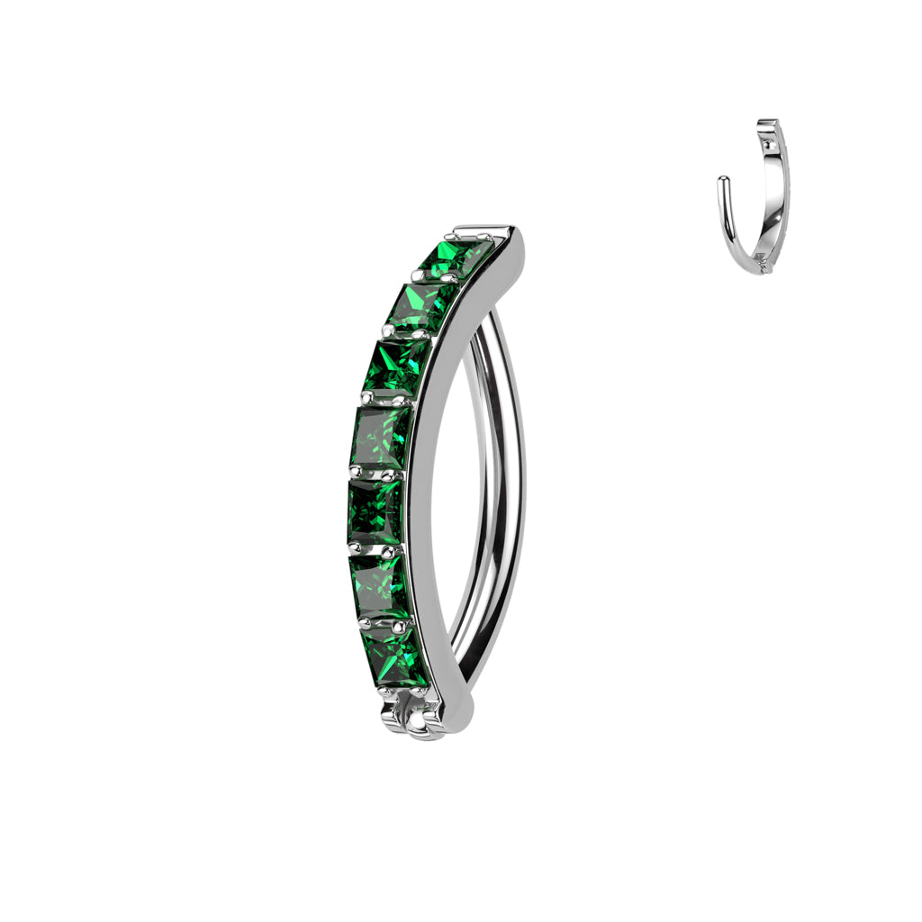Implant Grade Titanium Hinged Hoop With Pave Square CZ Eyebrow and Ear Cartilage Ring
