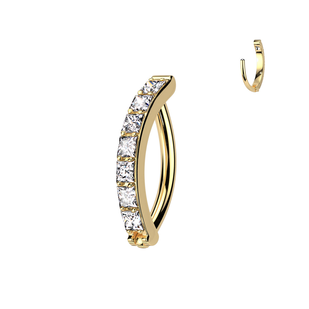 Implant Grade Titanium Hinged Hoop With Pave Square CZ Eyebrow and Ear Cartilage Ring