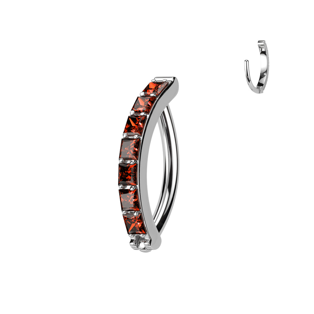Implant Grade Titanium Hinged Hoop With Pave Square CZ Eyebrow and Ear Cartilage Ring
