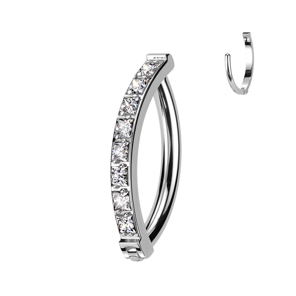 Implant Grade Titanium Hinged Hoop With Pave Square CZ Belly Button Ring