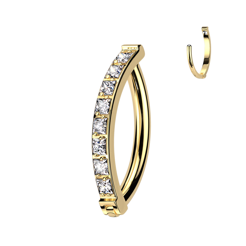 Implant Grade Titanium Hinged Hoop With Pave Square CZ Belly Button Ring