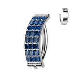 Implant Grade Titanium Hinged Hoop With 3 Pave Line Square CZ Belly Button Ring