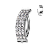 Implant Grade Titanium Hinged Hoop With 3 Pave Line Square CZ Belly Button Ring