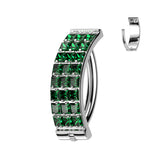 Implant Grade Titanium Hinged Hoop With 3 Pave Line Square CZ Belly Button Ring