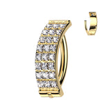Implant Grade Titanium Hinged Hoop With 3 Pave Line Square CZ Belly Button Ring