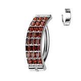 Implant Grade Titanium Hinged Hoop With 3 Pave Line Square CZ Belly Button Ring
