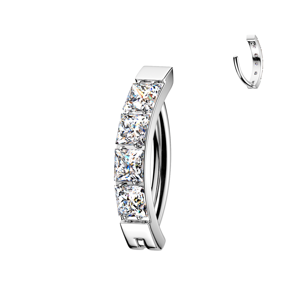 Titanium Hinged Hoop Pave Square CZ Belly Button Ring