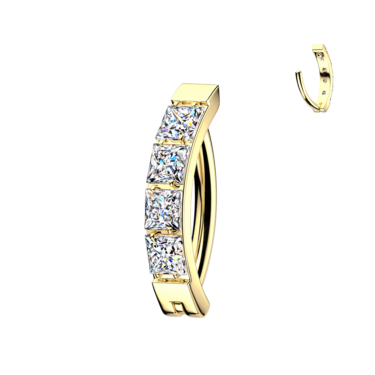 Titanium Hinged Hoop Pave Square CZ Belly Button Ring