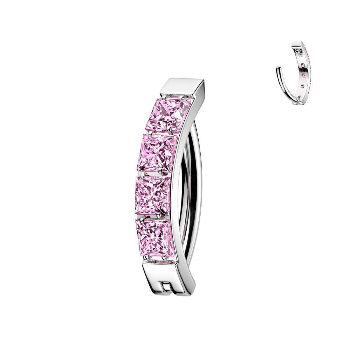 Titanium Hinged Hoop Pave Square CZ Belly Button Ring