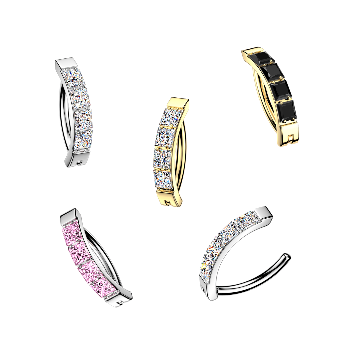 Titanium Hinged Hoop Pave Square CZ Belly Button Ring