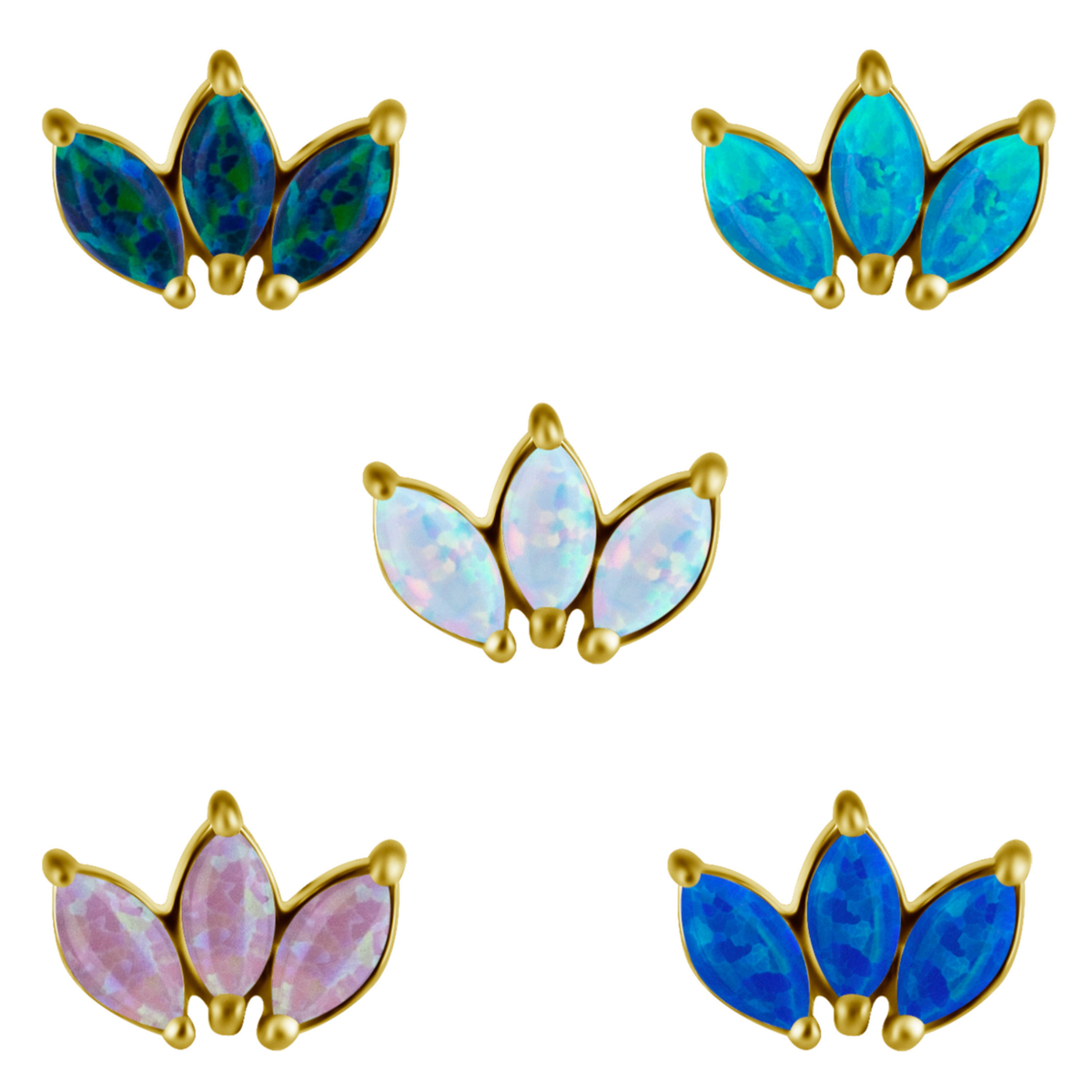 18K Gold CoCr 3 Fan Marquise Opal Threadless