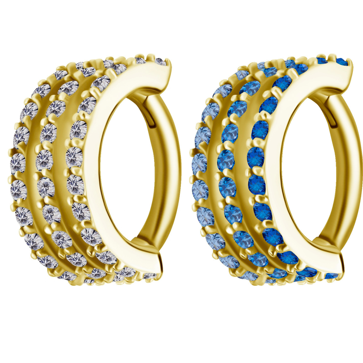 Anneau de rook en CoCr plaqué or 18k avec 3 rangs de pierres