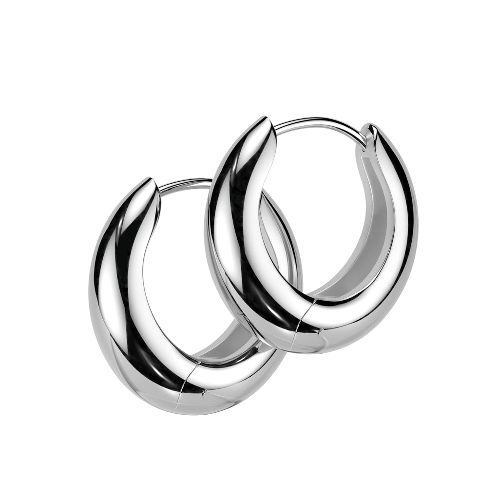 Pair of 316L Stainless Steel Hand Polished Wide Hinged Hoop Earrings