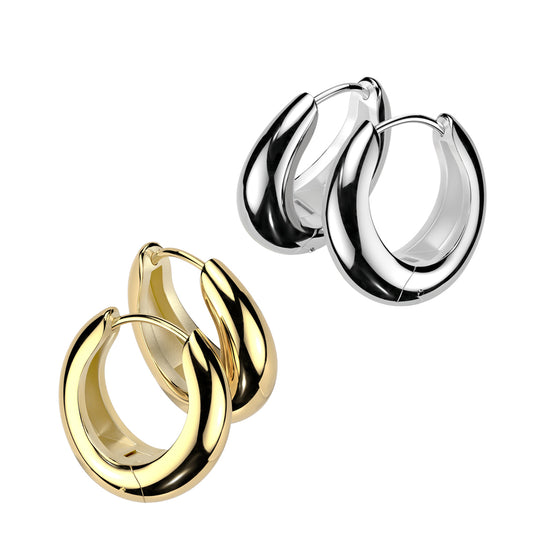 Pair of 316L Stainless Steel Hand Polished Wide Hinged Hoop Earrings