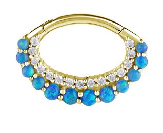 18k gold plated CoCr daith Clicker with SABL opals and zirconia