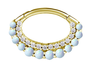 18k gold plated CoCr daith Clicker with White opals and zirconia